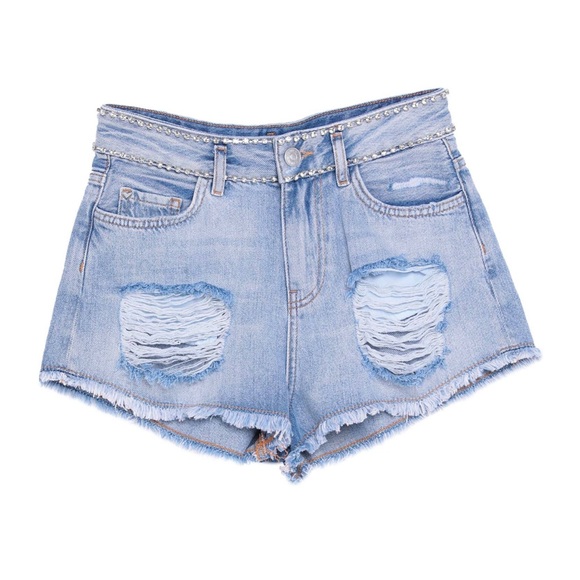 My Twin Twinset Crystal Bejeweled Jean Denim Shorts